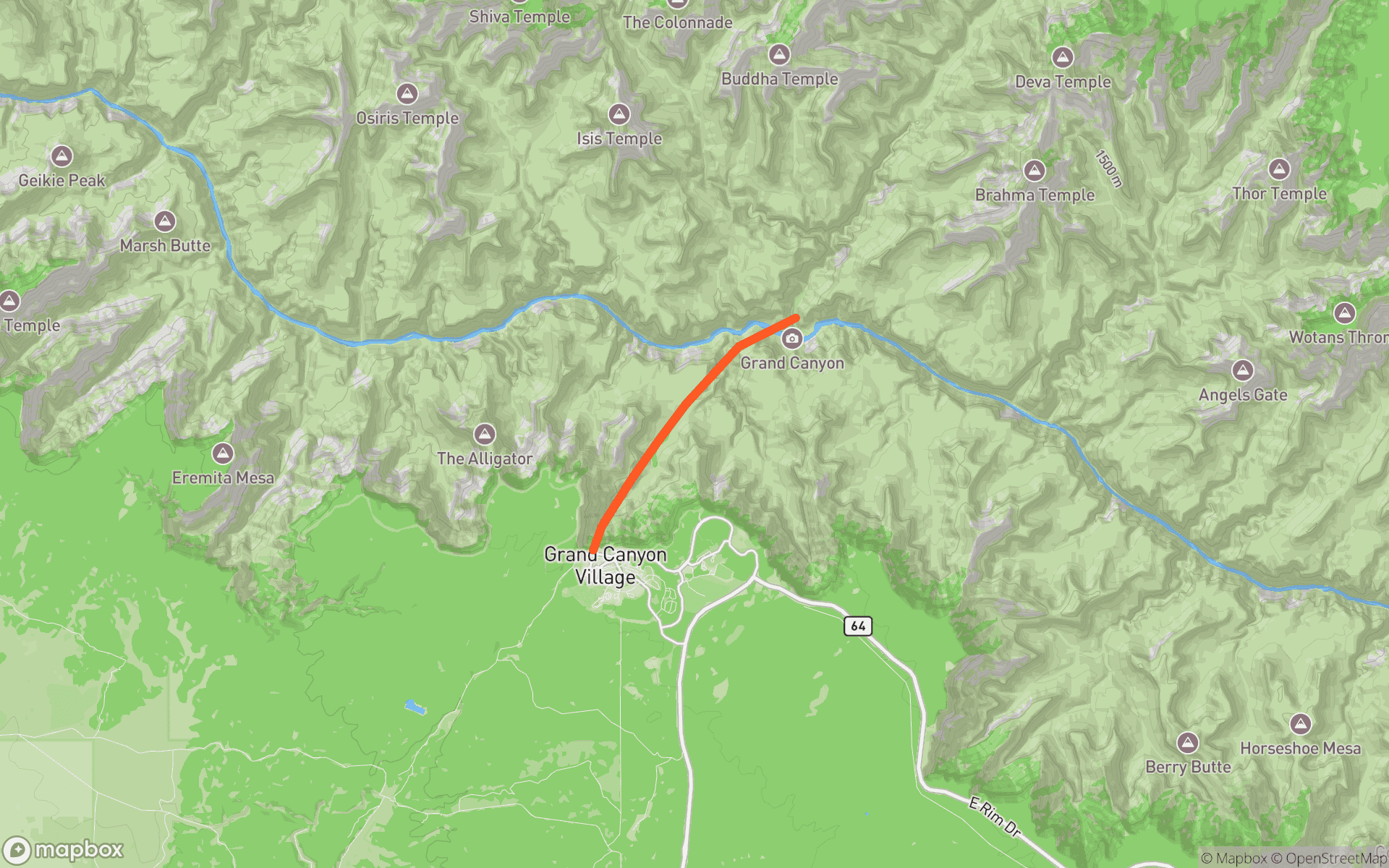 3D map preview of the Grand Canyon Bright Angel trail from the South Rim